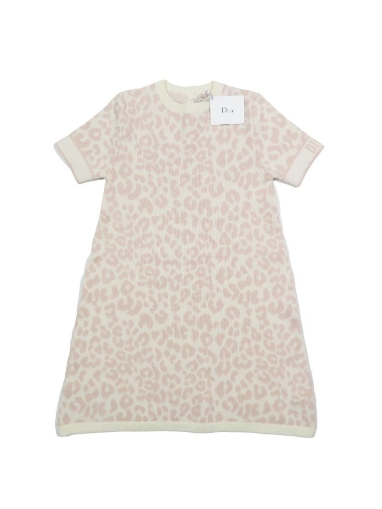 Dior Kids Children's Wool Knit Dress Leopard Print Short Sleeve Knee Length